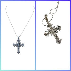 NWOT Premier Designs Silver Cross Pendant Necklace With Crystals Signed In Bag